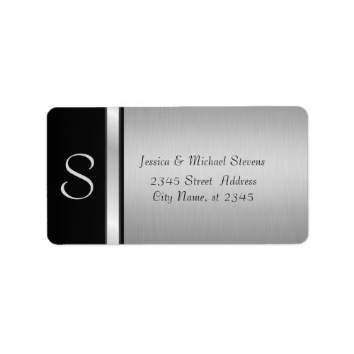 Elegant modern silver black monogram wedding label