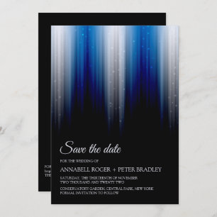 Elegant Modern Silver-Blue Wedding Save The Date Invitation