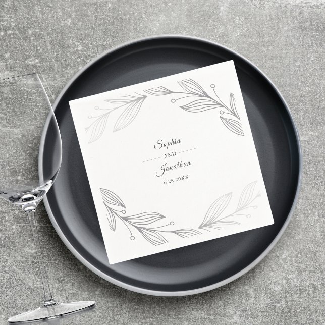 Elegant Modern Silver Botanical Custom Wedding Napkins (Creator Uploaded)