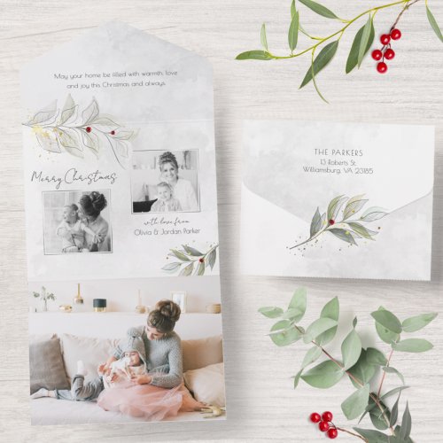 Elegant Modern Silver Christmas Floral 2_Photo All In One Invitation