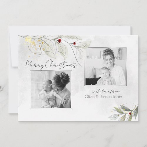 Elegant Modern Silver Christmas Floral 2_Photo Holiday Card