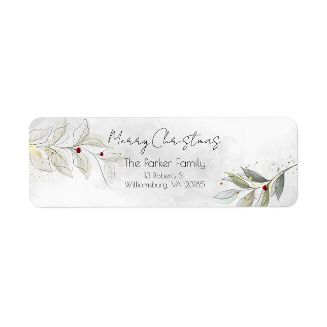 Elegant Modern Silver Christmas Floral  Label (Front)