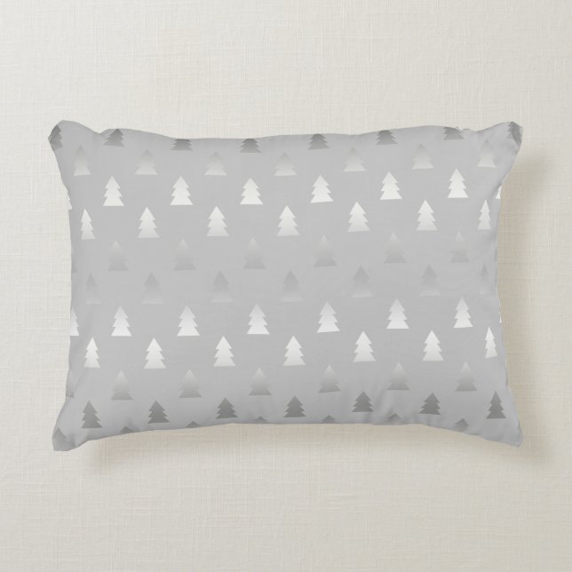 elegant modern silver Christmas tree pattern Accent Pillow (Front)