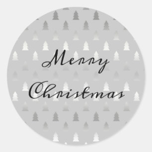 elegant modern silver Christmas tree pattern Classic Round Sticker