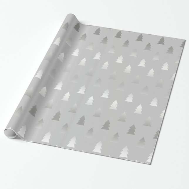 elegant modern silver Christmas tree pattern Wrapping Paper (Unrolled)