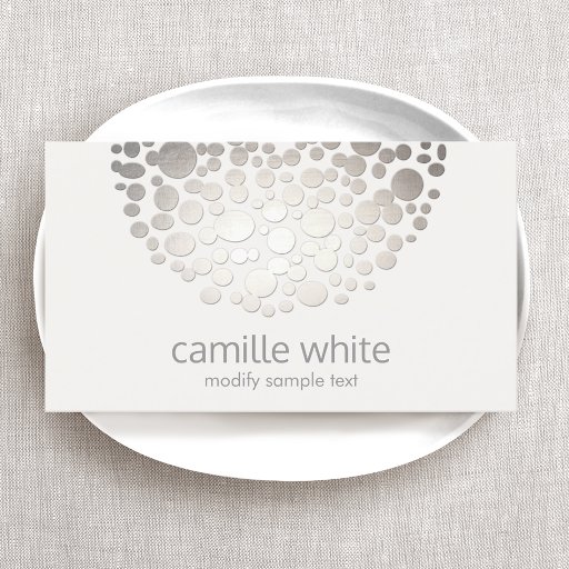 Customizable Cosmetology Faux Silver Foil Circle Motif Beauty Business Card
