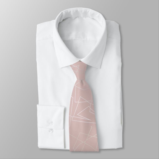 Elegant modern silver geometric triangles pink tie (Tied)