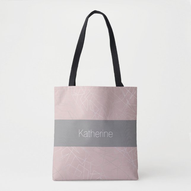 Elegant modern silver geometric triangles pink tote bag (Front)