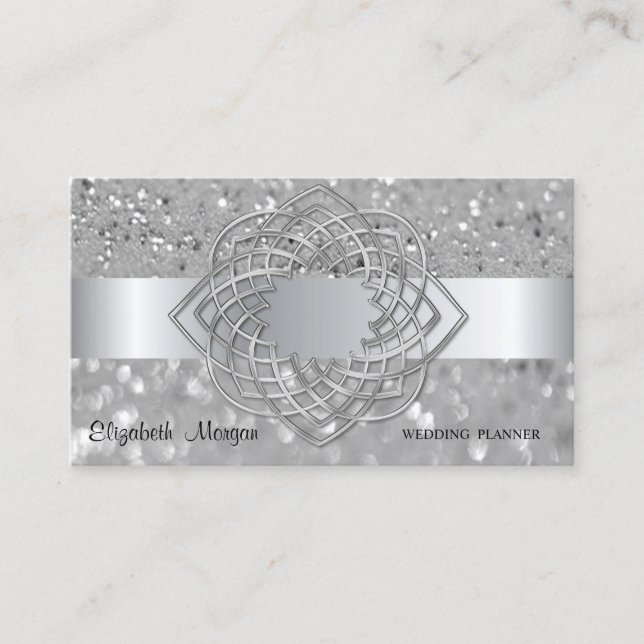 Elegant  Modern, Silver Glitter Bokeh Business Card (Front)