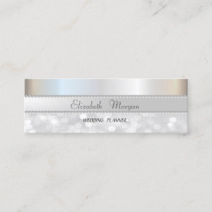 Elegant Modern Silver Glitter Bokeh,Pearls Mini Business Card