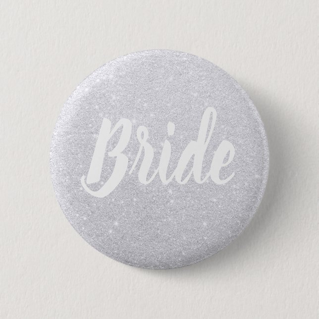 Elegant modern silver glitter bride wedding button (Front)