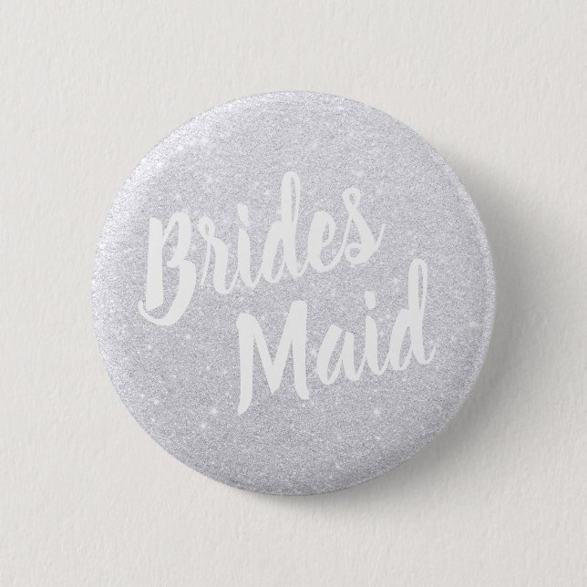 Elegant & modern silver glitter bridesmaid wedding button (Front)
