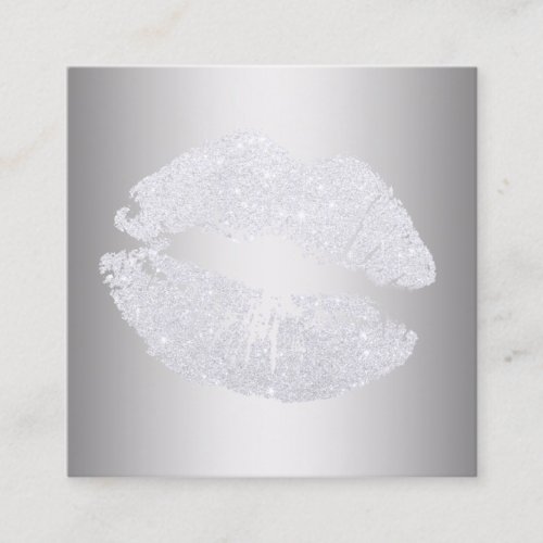 Elegant modern silver glitter lips makeup artist square business card