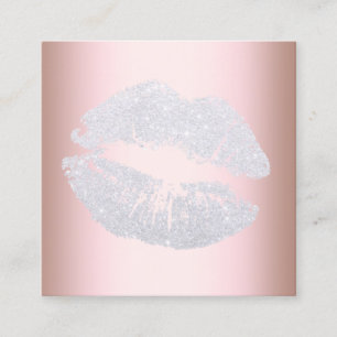 Elegant modern silver glitter lips rose gold square business card