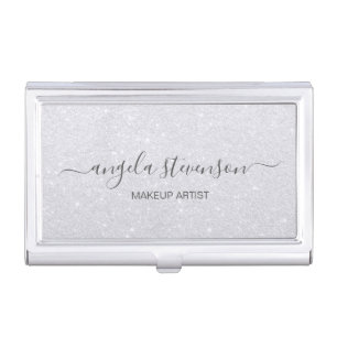 Elegant modern silver glitter makeup artist business card case