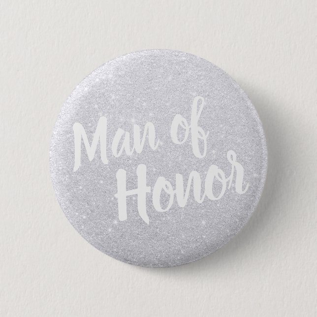 Elegant modern silver glitter man of honor wedding button (Front)