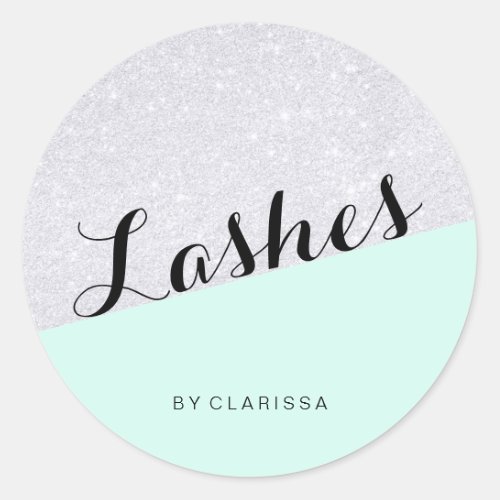 Elegant modern silver glitter mint green lashes classic round sticker