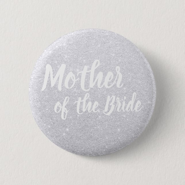 Elegant modern silver glitter mother of the bride button (Front)