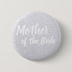 Elegant modern silver glitter mother of the bride button