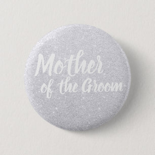 Elegant modern silver glitter mother of the groom button