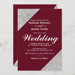 Elegant modern silver glitter on Burgundy Invitation