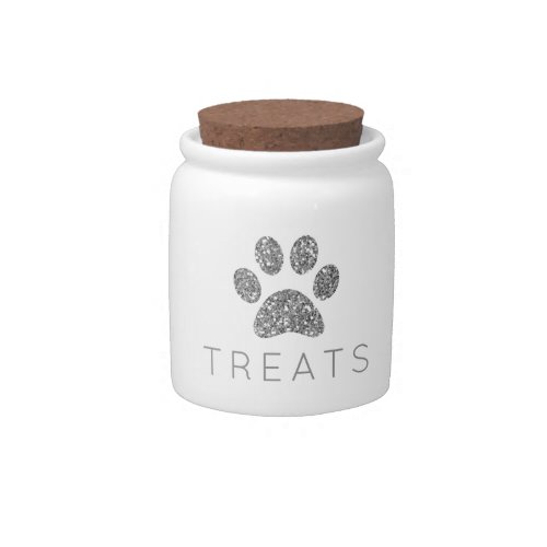 Elegant Modern Silver Glitter Paw Print Treat Jar