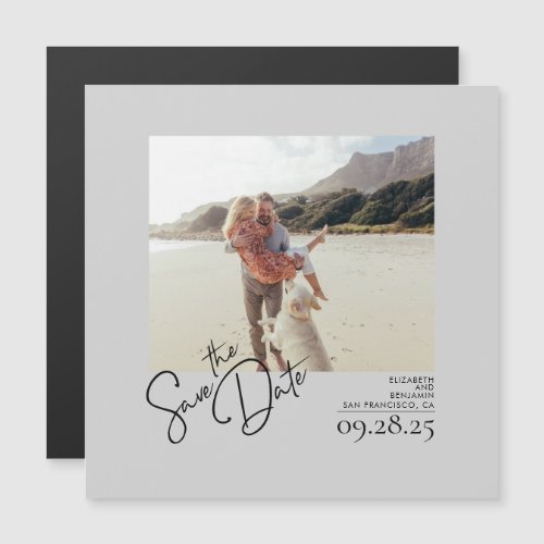 Elegant Modern Silver Grey Save the Date Photo Magnetic Invitation