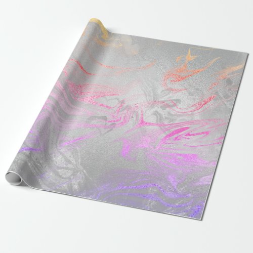 Elegant modern silver holographic marble  glitter wrapping paper