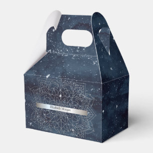 Elegant Modern Silver Mandala Stripe Navy Blue Favor Boxes