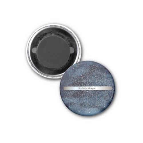 Elegant Modern Silver Mandala Stripe Navy Blue Magnet