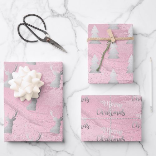 Elegant modern silver  pink Christmas patterns  Wrapping Paper Sheets