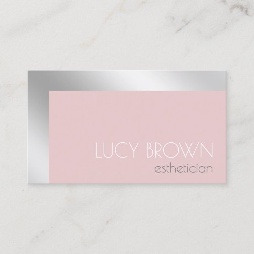 Elegant modern silver  pink esthetician business card