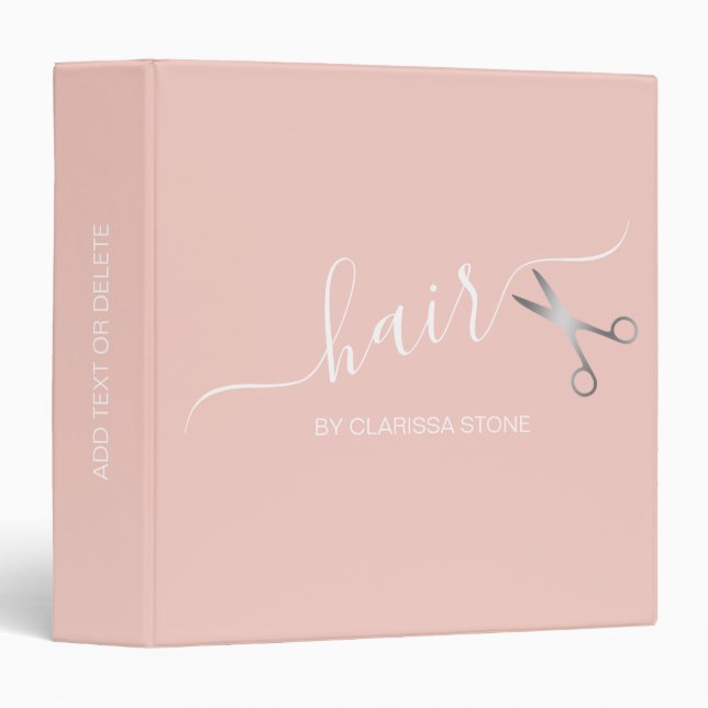 Elegant modern silver scissors hairstylist 3 ring binder (Front/Spine)