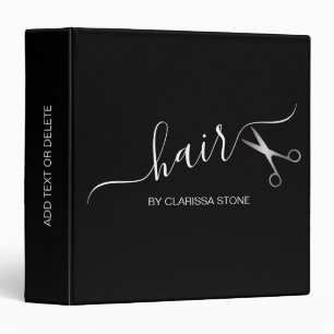 Elegant modern silver scissors hairstylist 3 ring binder