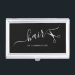 Elegant modern silver scissors hairstylist business card case<br><div class="desc">Modern and elegant design for hairstylists with faux silver scissors and elegant calligraphy font.</div>