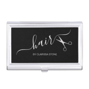 Elegant modern silver scissors hairstylist business card case