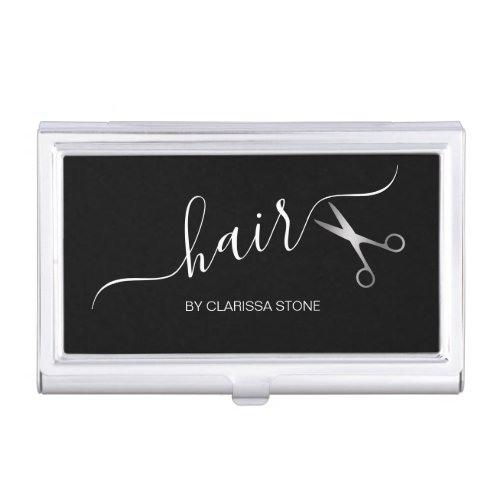 Elegant modern silver scissors hairstylist business card case