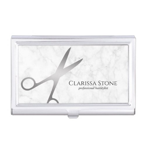 Elegant modern silver scissors hairstylist business card case