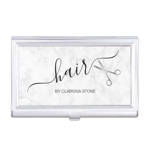 Elegant modern silver scissors hairstylist business card case