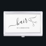 Elegant modern silver scissors hairstylist business card case<br><div class="desc">Modern and elegant design for hairstylists with faux silver scissors and elegant calligraphy font.</div>