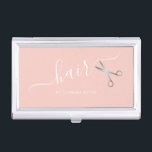 Elegant modern silver scissors hairstylist business card case<br><div class="desc">Modern and elegant design for hairstylists with faux silver scissors and elegant calligraphy font.</div>