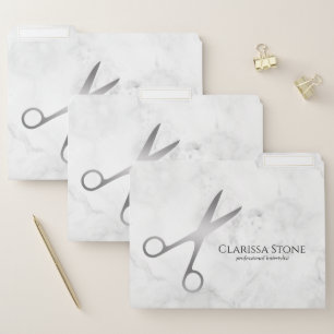 Elegant modern silver scissors hairstylist file folder