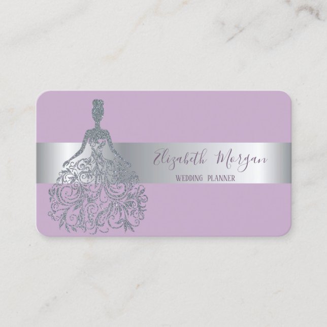Elegant Modern Silver Stripe Glitter Dress Business Card (Front)