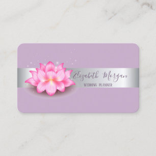 Elegant Modern Silver Stripe Lotus Purple Business Card