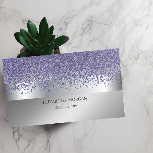 Elegant Modern,Silver Stripe Violet Diamonds Business Card