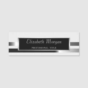 Elegant Modern, Silver Striped,Frame,Glitter Name Tag