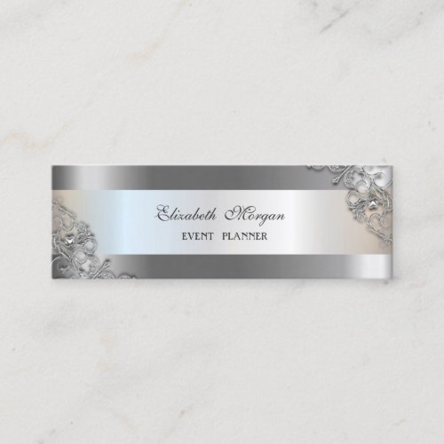 Elegant ModernSilver  StripedFrame Mini Business Card