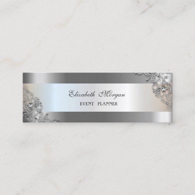 Elegant Modern,Silver  Striped,Frame Mini Business Card (Front)