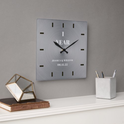 Elegant Modern Silver Wedding Anniversary Keepsake Square Wall Clock