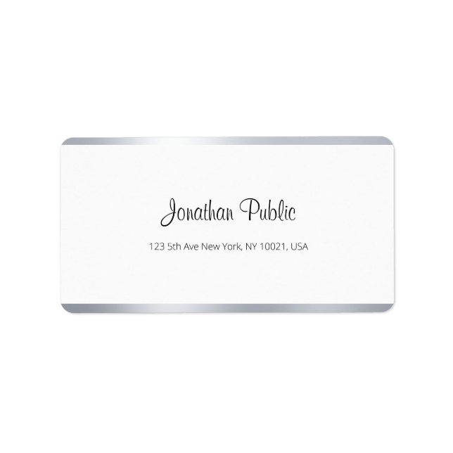 Elegant Modern Silver White Chic Hand Script Text Label (Front)